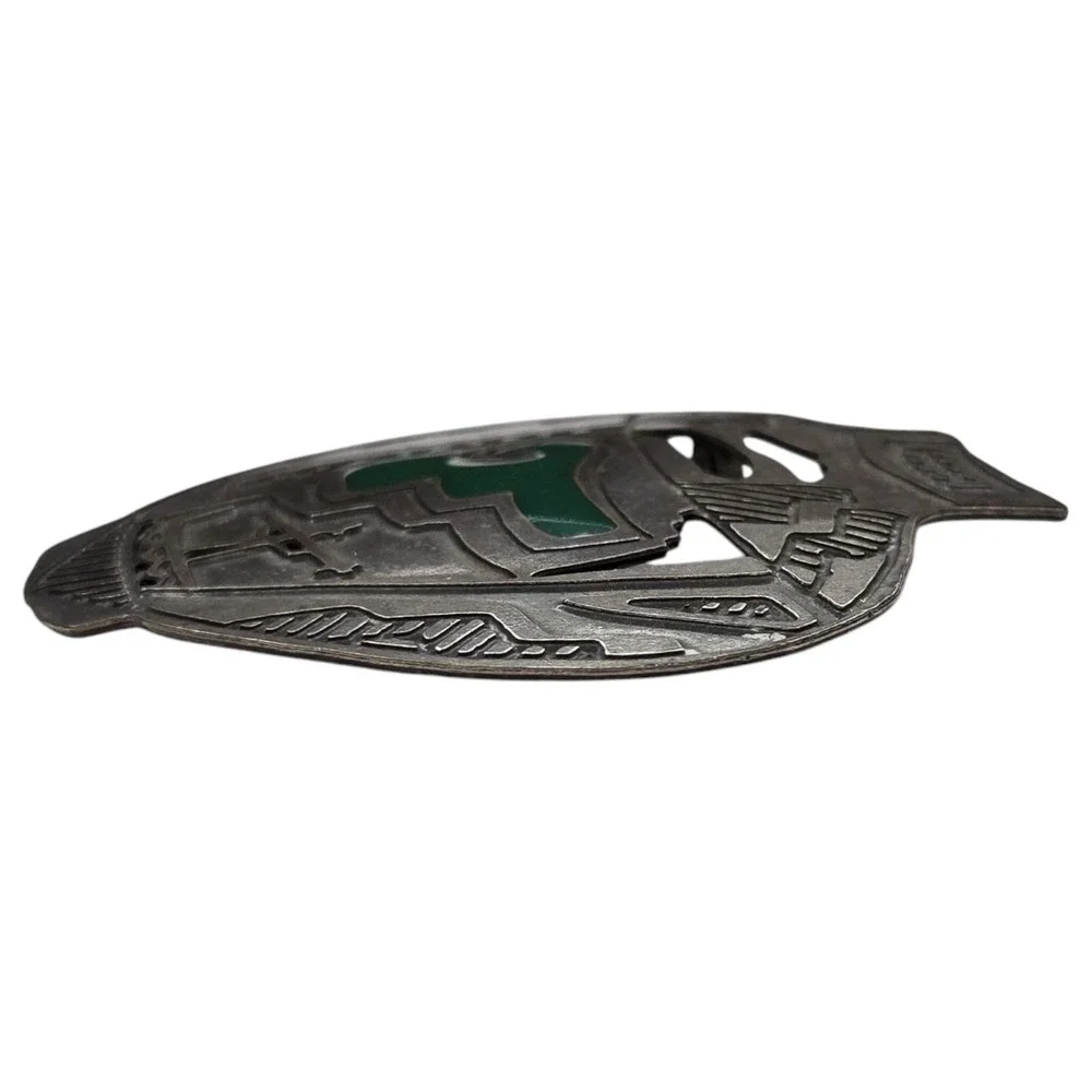 Vintage Brooch Sterling Silver 925 Southwestern Green Enamel‎ Pottery Pin Green
